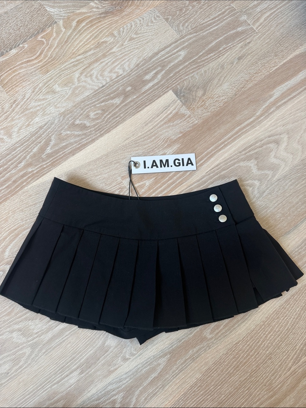 I.AM.GIA Black Pleated Mini Skort with Button Accent